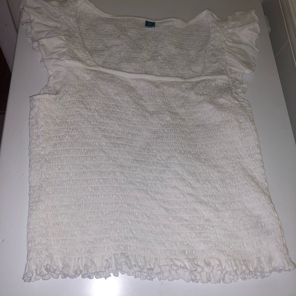 Old Navy White Smocked Ruffle Flutter Sleeve Square Neck Top
